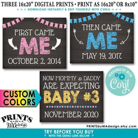 Baby Number 3 Pregnancy Announcement Printable 8x1016x20 Etsy