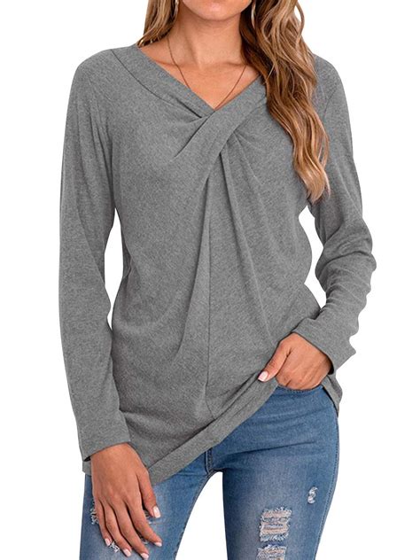 Nlife Women Front Knotted V Neck Long Sleeve Solid Color Top Walmart