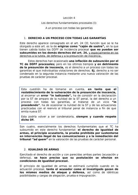 Tema Los Derechos Fundamentales Procesales I Lecci N Los