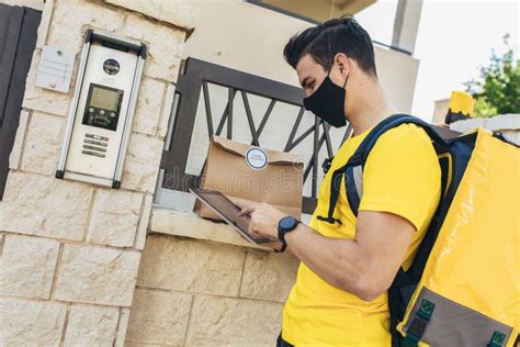 Man Delivering Online Grocery Order Stock Photo Image Of Male