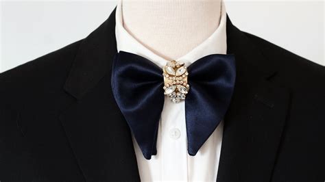 Navy Blue Satin Oversized Butterfly Big Tuxedo Men Bow Tie Set