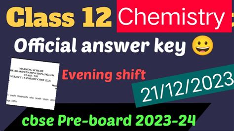 Class 12 Chemistry Answer Key 2023 Evening Shift Class12 Chemistry