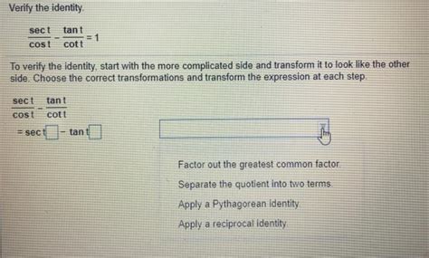 Solved Verify The Identity Sect Cost Tant 1 Cott To Verify Chegg