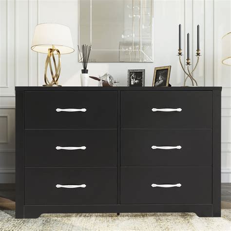 Free Shipping! HONGGE Double Dressers, Chest of 6 Drawers, Black ...