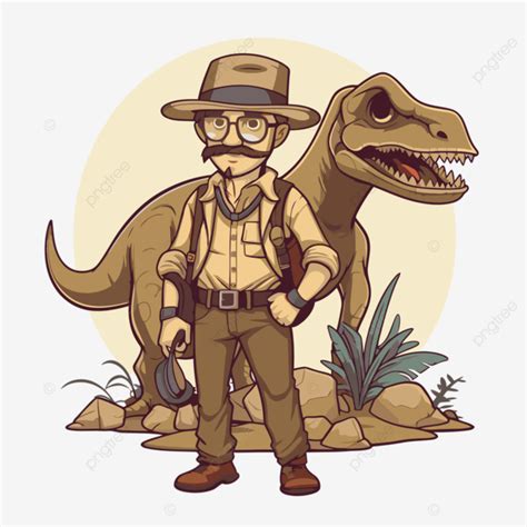 Paleontologist Clipart Cartoon Character Is Standing Next To A Dinosaur