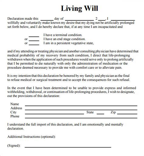 Fillable State Of Ohio Living Will Declaration Template Living Will