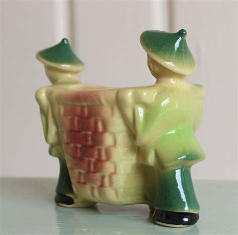 Vintage Shawnee Pottery Chinese Men Planter Mid Century Kitsch Asian