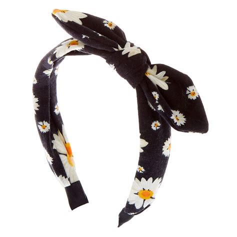 Daisy Knotted Bow Headband Black Claires Us