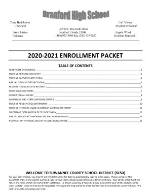 Fillable Online Suwannee County School District Enrollment Packet AWS