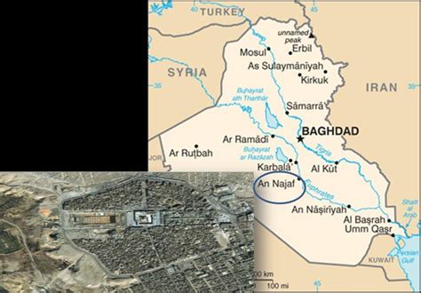 Map Of Iraq Showing The Location Of Najaf Combined With A Satellite