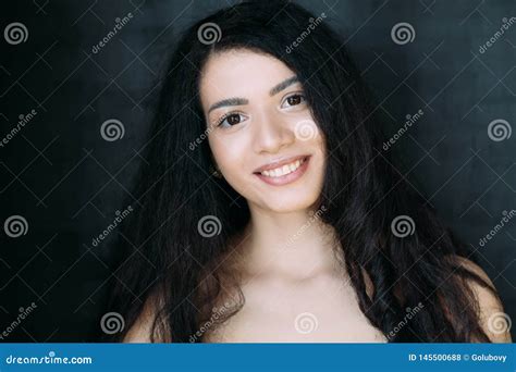 Smiling Beautiful Brunette Naked Shoulders Beauty Stock Photo Image