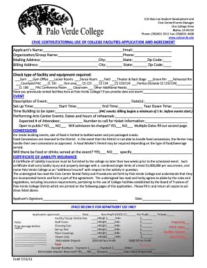 Fillable Online Paloverde Civic Center Use Agreement Palo Verde