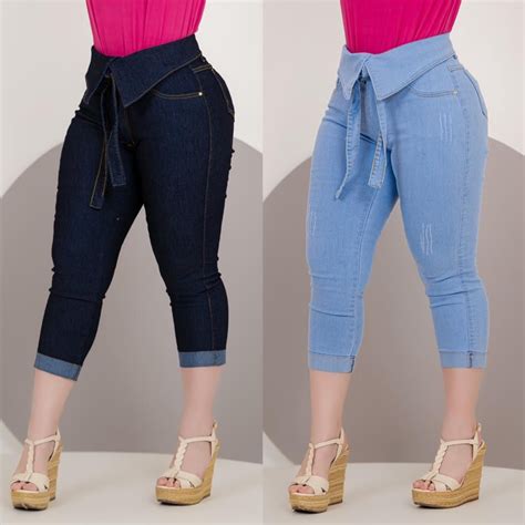 Cal A Capri Jeans Feminina Cintura Alta Lycra Levanta Bumbum Skinny