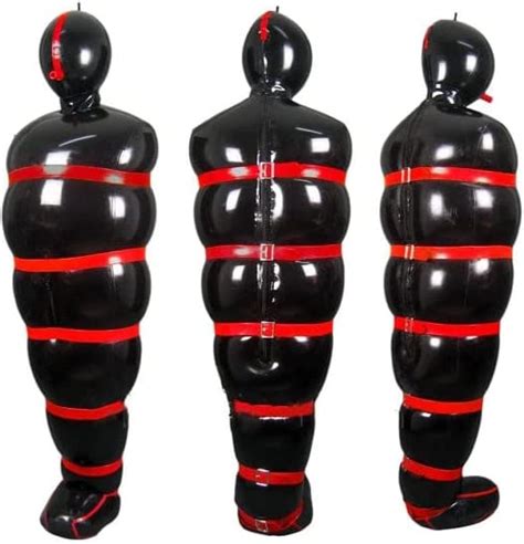 Sexy Full Body Black Latex Catsuit Inflatable Sleeping Sack Bag With