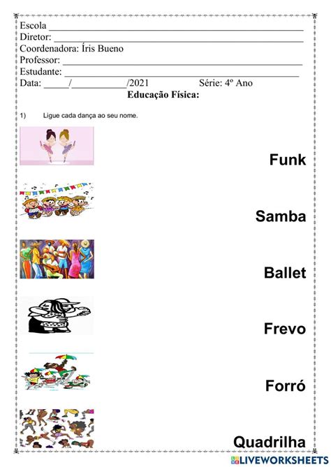 Danças populares do Brasil worksheet Fichas Aula de arte Bimestre