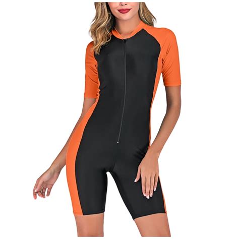 Ersazi Womens Swimsuits One Piece Swimsuit Half Sleeve Wetsuit Sun