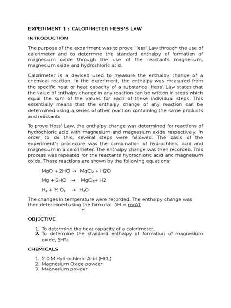 EXPERIMENT Calorimeter | PDF | Chemical Reactions | Magnesium