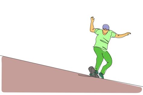 dibujo de una sola línea continua de un joven patinador genial montando