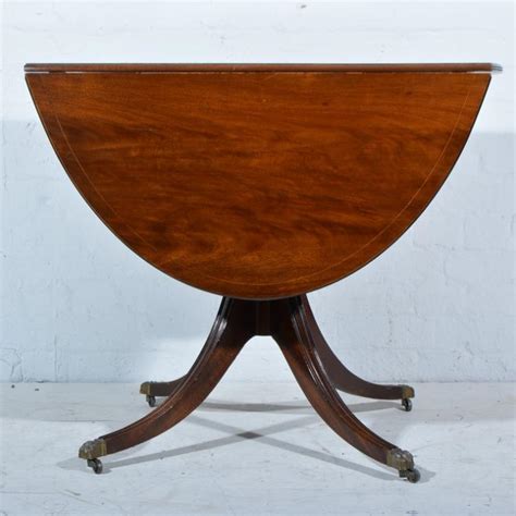 Modern Mahogany Pedestal Drop Leaf Table Oval Top Raised On