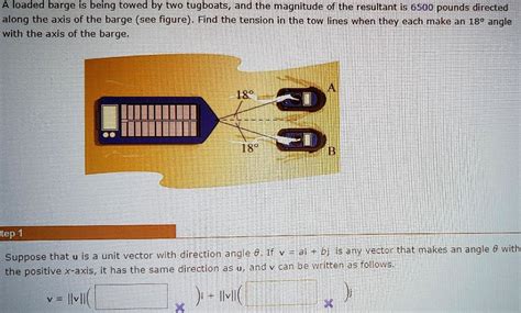 Solved A Loaded Barge Is Being Towed By Two Tugboats And The