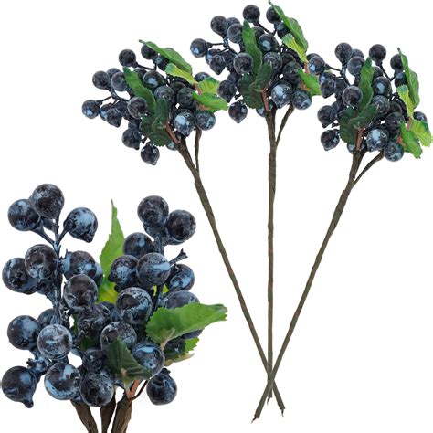 Yueton 4 Strings Of Artificial Blueberry Realistic Faux