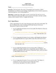 1010 Final Exam Study Guide English 1010 Final Exam Study Guide Name