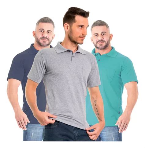 Kit Camisas Gola Polo Masculina Piquet Lisa Bolso Plus Frete Gr Tis