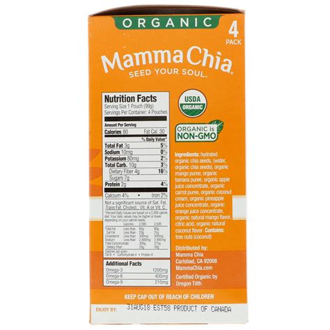 Mamma Chia Organic Chia Squeeze Vitality Snack Mango Coconut