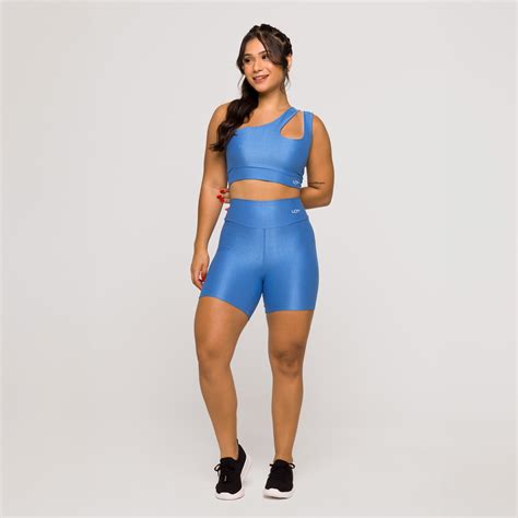 Top Feminino Azul Fitness Ombro Só Gota Poliamida Academia Lot Fitness