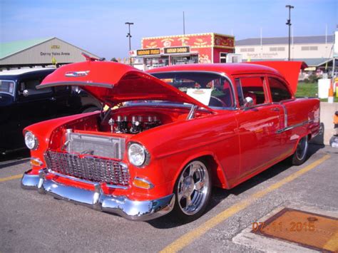 55 Chevy 210 2dr Sedan Hot Red W Red Leather Interior Pro Street 5 Speed For Sale