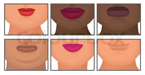 Woman With Realistic Double Fat Chin Set Vector Illustration Stock