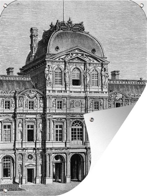 Muurdecoratie Buiten Tekening Van Een Schets Van Het Louvre In Zwart