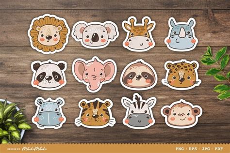 Funny Jungle Animals Faces Printable Stickers For Cricut