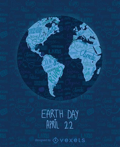 Earth Day Written World Map Vector Download