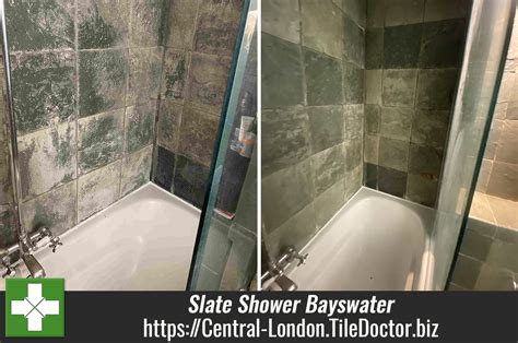 Using Tile Doctor Acid Gel To Remove Limescale From Slate Shower Tiles In London Tile Care