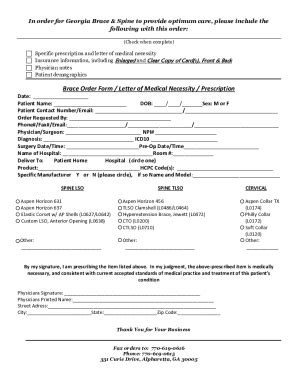 Fillable Online Brace Order Form Letter Of Medical Necessity