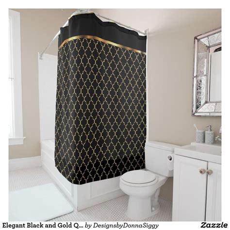 Elegant Black And Gold Quatrefoil Patterns Shower Curtain