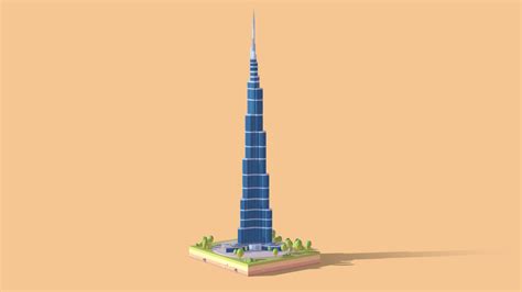 Cartoon Lowpoly Burj Khalifa Dubai Landmark Buy Royalty Free 3d Model