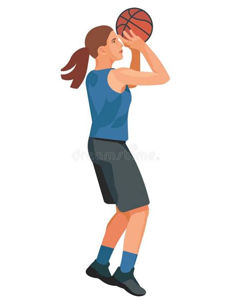 Women S Basketball Girl Player In A Blue Jersey Who Jumps On The Spot