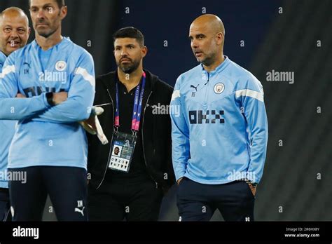 L R Sergio Aguero Josep Guardiola ManC JUNE 9 2023 Football