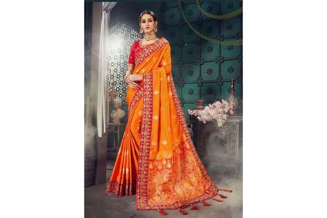 Orange Bhagalpuri Silk Heavy Designer Bhagalpuri Silk Saree 64016