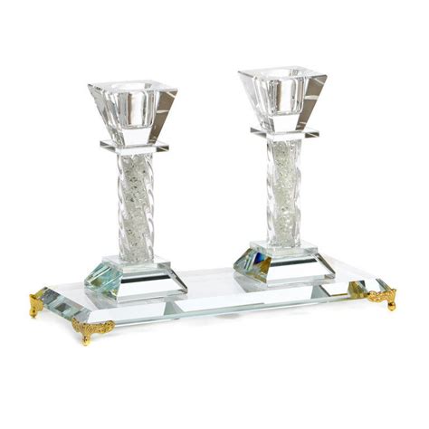 Crystal Candlestick Pair On Plate Cbs Cs