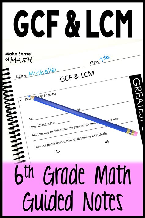 Greatest Common Factor And Least Common Multiple Guided Notes Gcf And Lcm Middle School Math