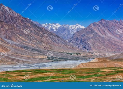 View Of Spiti River From Kibber Spiti Valley Himachal Pradesh India