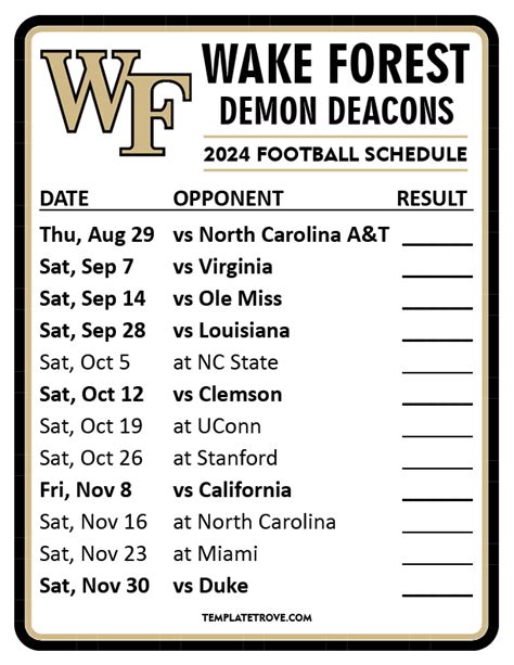 Printable 2024 Wake Forest Demon Deacons Football Schedule