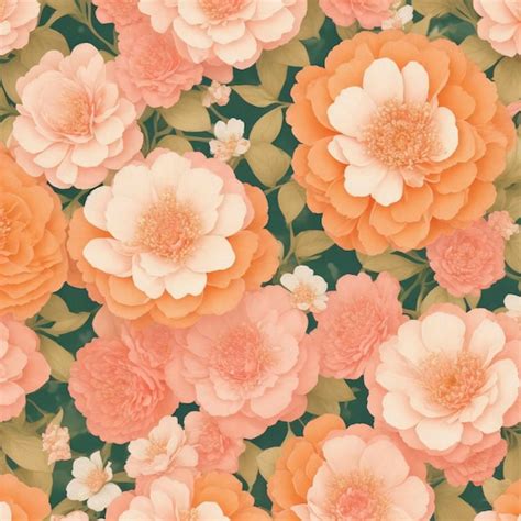 Premium PSD Pink And Orange Flower Patterns Background With White Flowers