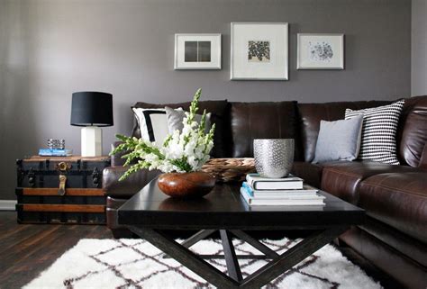 Grey Living Room With Brown Leather Sofa Bryont Blog