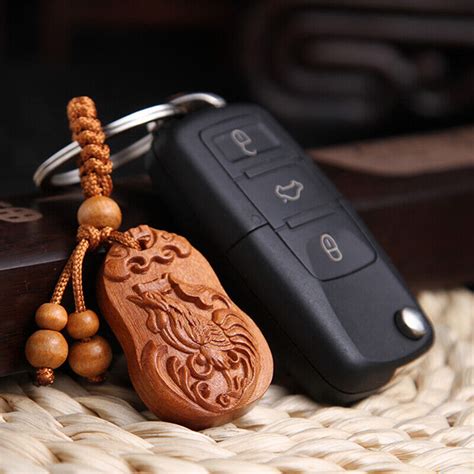 Peach Wood Twelve Zodiac Signs Keychain Rat Ox Tiger Dragon Snake