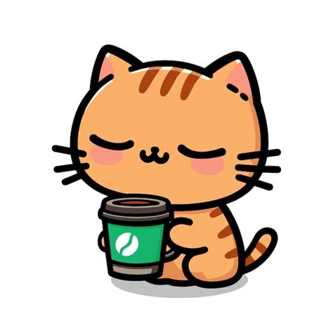 Premium Vector Cute Cat With Coffee Cup Cartoon Vector Illustration