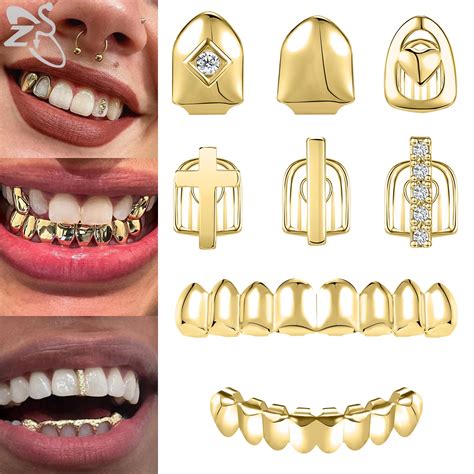 Zs Pe As Hip Hop K Banhado A Ouro Dentes Grillz Brilhante Cz